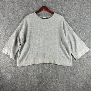 J Jill Top Womens Medium Pure Jill Gray Cotton Cashmere 3/4 Sleeve Textured Knit
